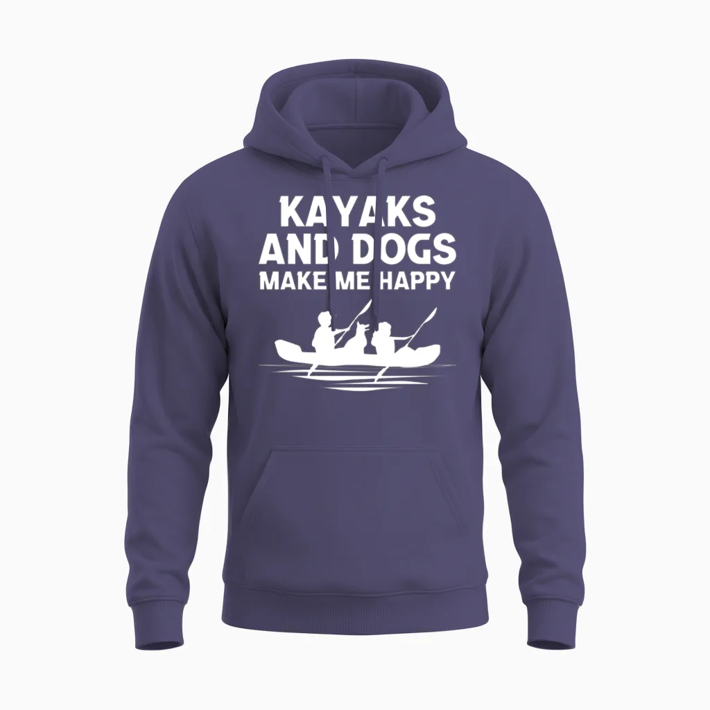 Kayaks Dogs Dog Lovers Gift Unisex Hoodie in Heather Sport Dark Navy