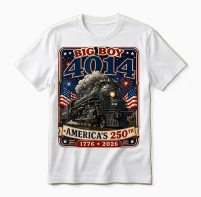 Big Boy 4014 Train 4th of July Retro Us Flag Vintage Apparel Unisex T-Shirt - White