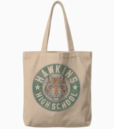 Stranger Things 4 Hawkins High School Tiger Circle Tote Bags - Natural