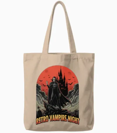 Retro Vampire Night Tote Bags - Natural