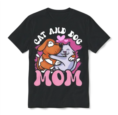 Cat and Dog Mom Cats Lover Dogs Unisex T-Shirt - Black