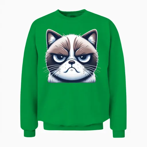 Grumpy Face Funny Cat Graphic Unisex Sweatshirt in Irish Green