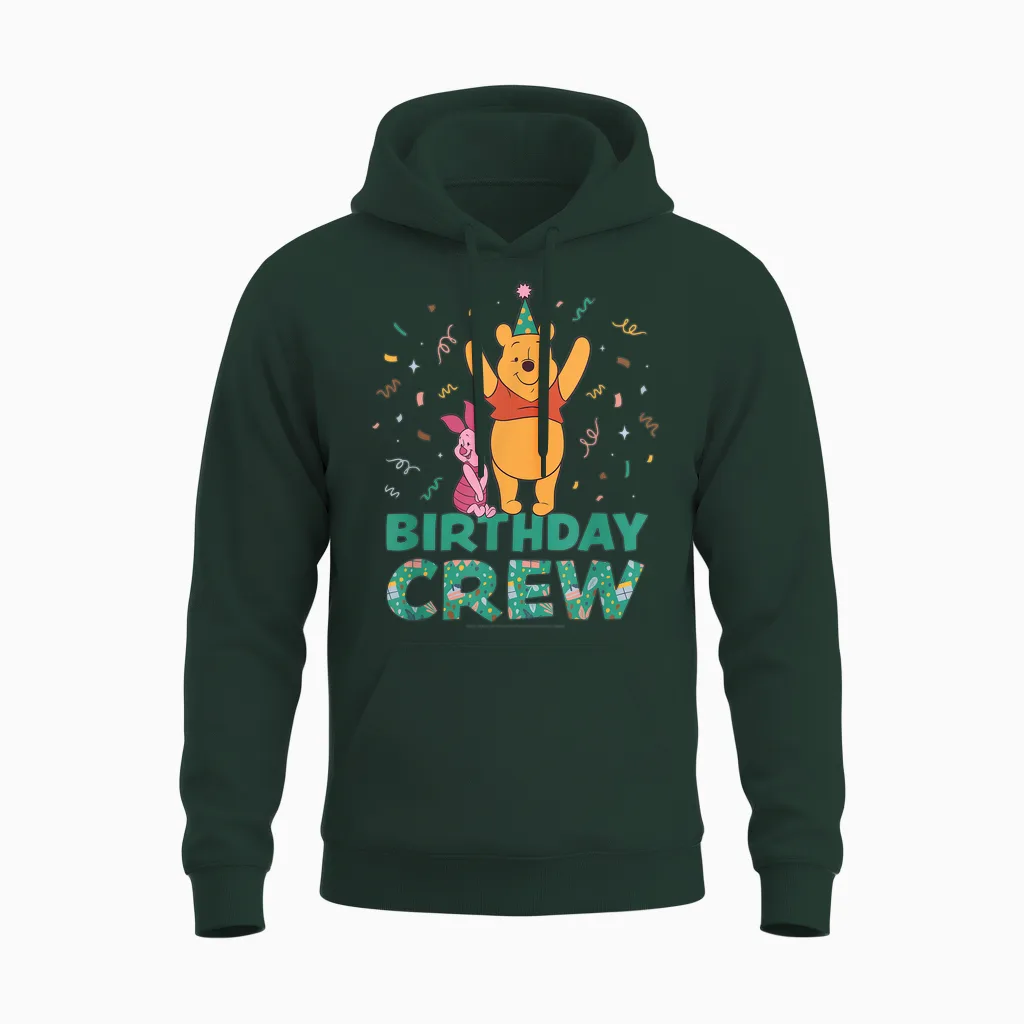 Disney Winnie the Pooh & Piglet Birthday Crew Party Matching Unisex Hoodie in Forest