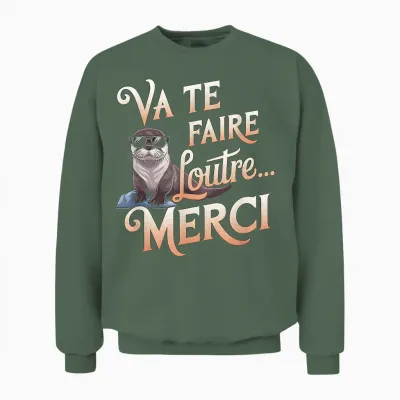 Va Te Faire Loutre Tee Funny Man Woman Original Fan Humour Unisex Sweatshirt - Military Green