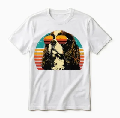 Cavalier King Charles Spaniel Dad Sunset Retro Dog Lover Pour Hommes Unisex T-Shirt - White