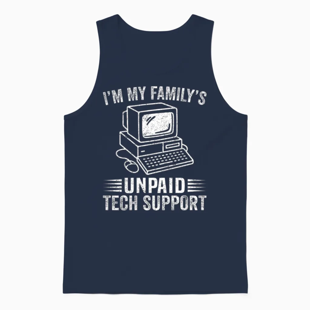 Unpaid Tech Support Family Joke Design Unisex Tank Top in Navy
