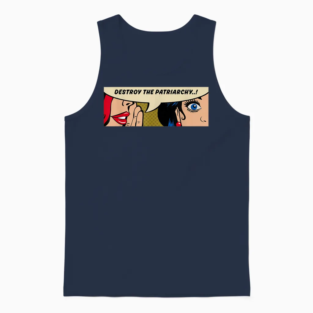 Destroy the Patriarchy - Women Whispering - Feministische Pop Art Unisex Tank Top in Navy