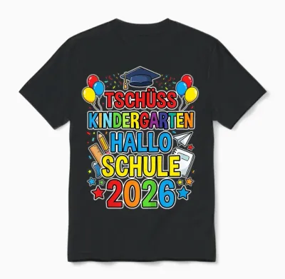Kinder Tschüss Kindergarten Hallo Schule 2026 Kita Abgänger 2026 Unisex T-Shirt - Black