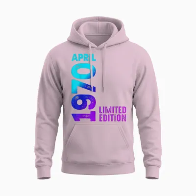 April 1970 Year 1970 Retro 1970 Limited Edition Vintage T-Shirt, Black, S Unisex Hoodie - Light Pink
