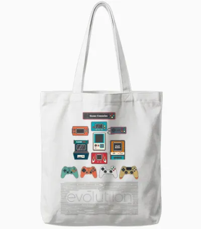 80s & 90s Evolution Video Game Controller Retro Tote Bags - White