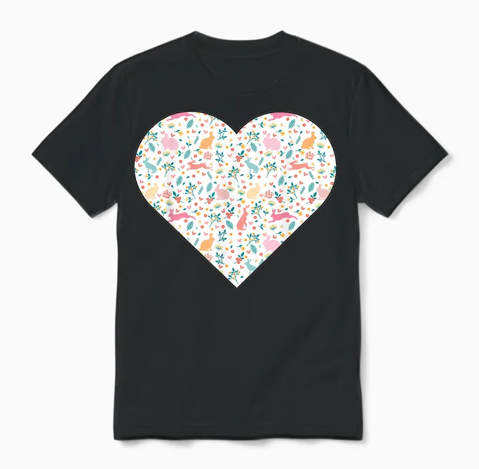 Cœur Rempli De Lapins Et De Verdure De Couleur Pastel Unisex T-Shirt in Black