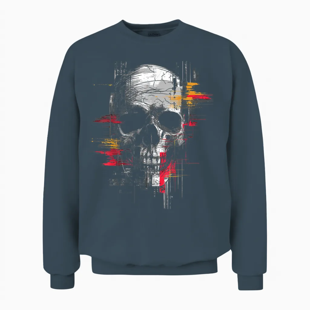 Skull Drawing Art Painting Graphic Motif Skull T-Shirt, Black Unisex Sweatshirt in Dark Heather