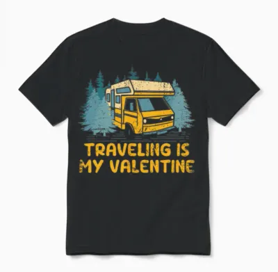 Traveling Is My Valentine Funny Vacation Humor Unisex T-Shirt - Black