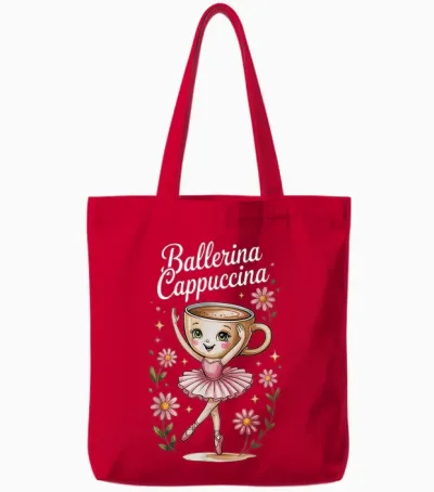 Kinder Meme Italian Brainrot Ballerina Cappuccina Tote Bags - Red