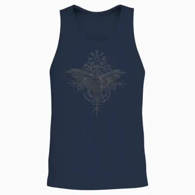 Walhalla Raven Odins Runes Nordic Compass Viking T-Shirt, Black Unisex Tank Top - Navy