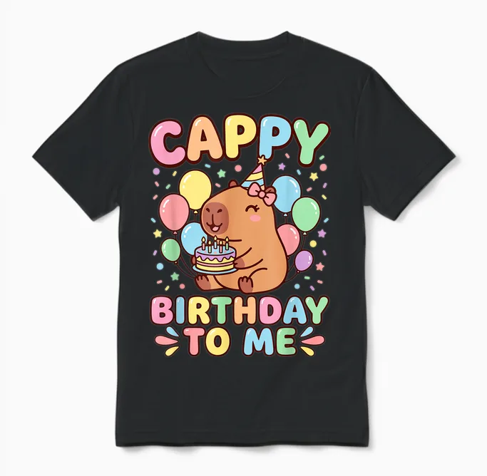Cappy Birthday Capybara Birthday to Me Unisex T-Shirt in Black