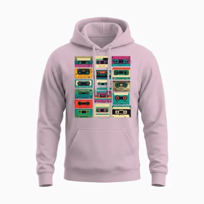 Music Cassette Retro Unisex Hoodie - Light Pink