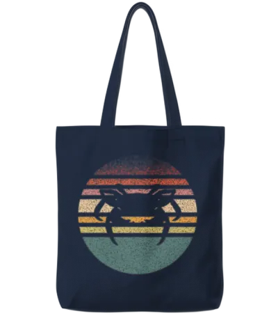 Crabbing Crab Retro Tote Bags - Navy