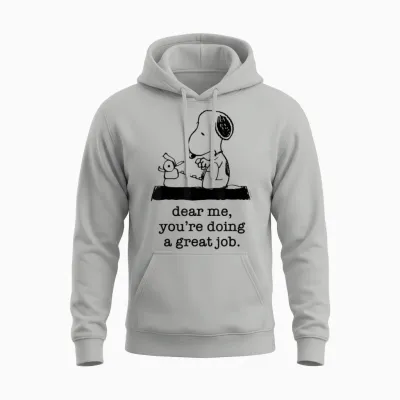 Peanuts - Snoopy Typewriter Dear Me You're Doing a Great Job T-Shirt, White Unisex Hoodie - Ash