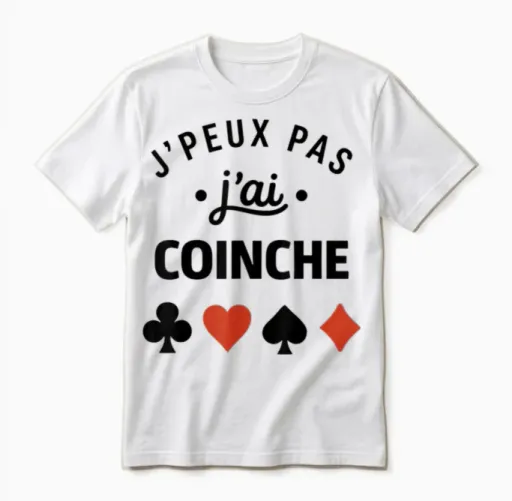 Humour Belote Coinche Joueuse J'peux Pas J'ai Coinche Unisex T-Shirt in White