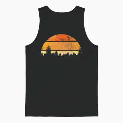 Retro Sunset Forest Unisex Tank Top - Black