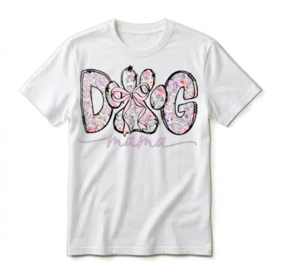 Floral Dog Mama – Cute Pastel Flowers & Bow Unisex T-Shirt - White