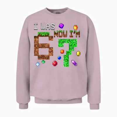 I Was 6 Now I'm 7 Pixel Game Birthday Boy Gift for Boys Kid Unisex Sweatshirt - Light Pink