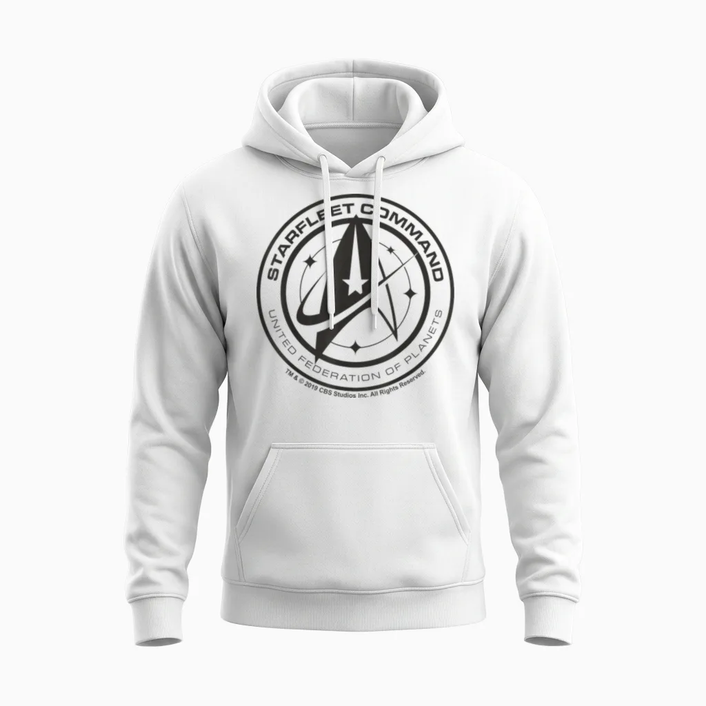 Star Trek Discovery Starfleet T-Shirt Command Pin, Grey, S Unisex Hoodie in White