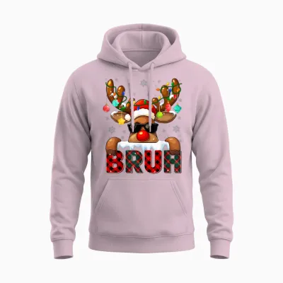Bruh Cool Rudolph Red Nose Tree Light Christmas Xmas Boy Men Unisex Hoodie - Light Pink