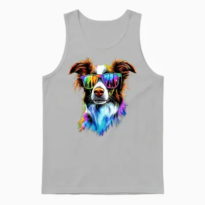 Border Collie with Sunglasses Soft Border Collies T-Shirt, Black, S Unisex Tank Top - Ash