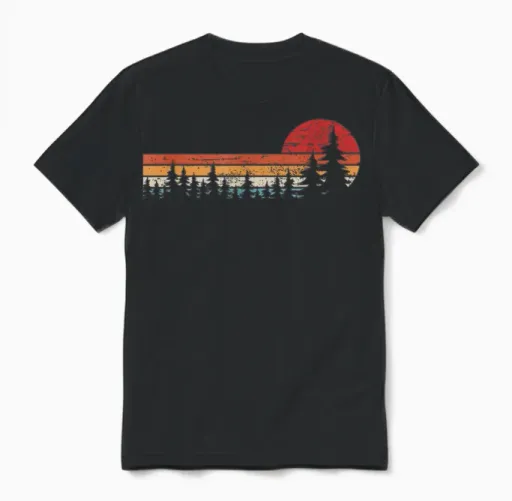 Natur Outdoor Bäume Retro Wald Unisex T-Shirt in Black