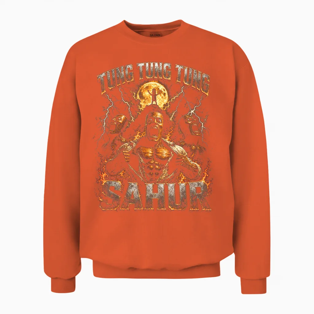 Tung Tung Sahur Funny Unisex Sweatshirt in Orange