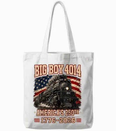 250 Years Big Boy 4014 Train Us Flag Vintage Apparel Tote Bags - White