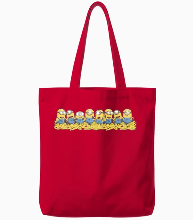 Minions Many Happy Minions on Bananas Tote Bags in Red