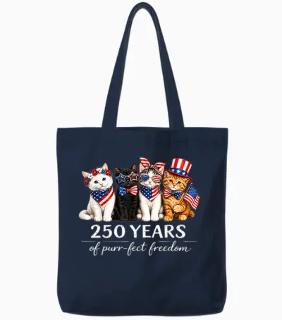 250 Years of America Cats Patriotic Cat Lover Tote Bags - Navy