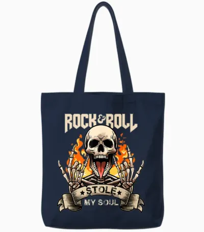 Rock & Roll Concert Retro Vintage Rock and Roll Stole My Soul T-Shirt, Black, S Tote Bags - Navy