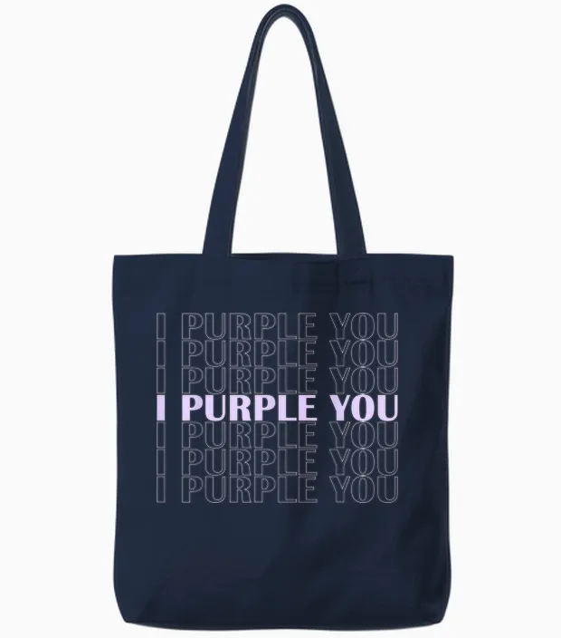 I Purple You Subtle Kpop Fanartikel | Süße Romantische Phrase Tote Bags in Navy