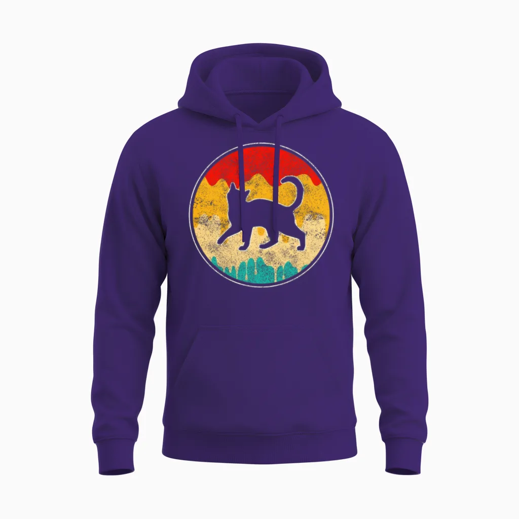 Cat Retro Lovers Gift Unisex Hoodie in Purple