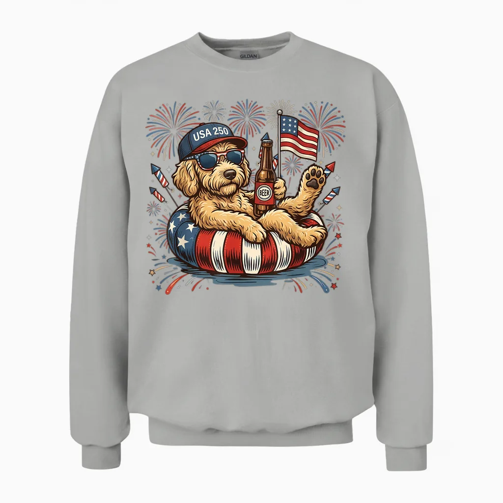 Goldendoodle Patriotic Golden Doodle 4th of July 250 Years Unisex Sweatshirt in Ash