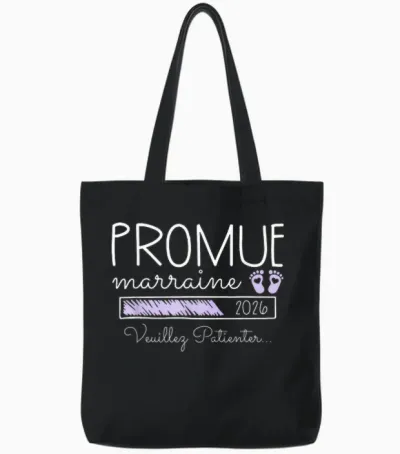 Promoted Godmother 2026 - Birth Announcement 1st Child Surprise Tote Bags - Black