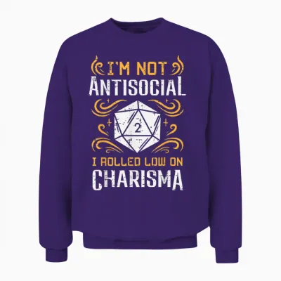 Not Anti Social Low Charisma Funny Rpg Gamer Men Boys Unisex Sweatshirt - Purple