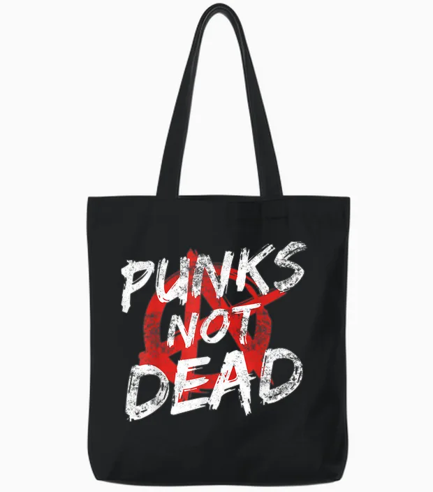 Punk Rock Pogo Anarchy Outfit for Punks + Punk Rocker Punk T-Shirt, Black Tote Bags in Black