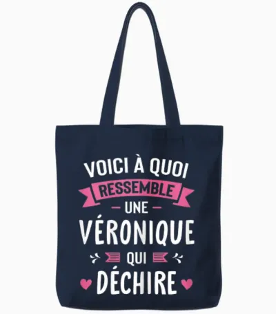 Woman Gift Funny Personalized Name Véronique Qui Déchire T-Shirt, Black, Female X-Small Tote Bags - Navy