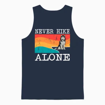 Never Hike Alone Siberian Huy Hiking Unisex Tank Top - Navy
