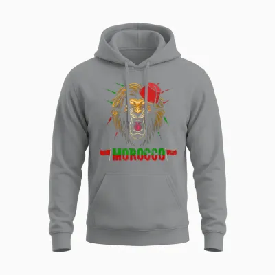 Drapeau Du Maroc Avec Chapeau Lion Marocain Unisex Hoodie - Sport Grey