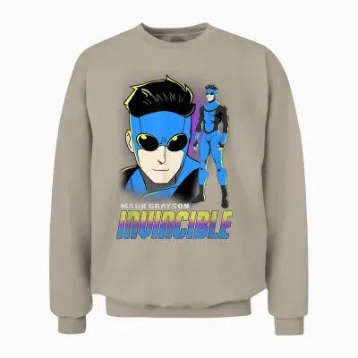 Invincible Mark Grayson Blue Suit Showcase Distressed Unisex Sweatshirt - Sand