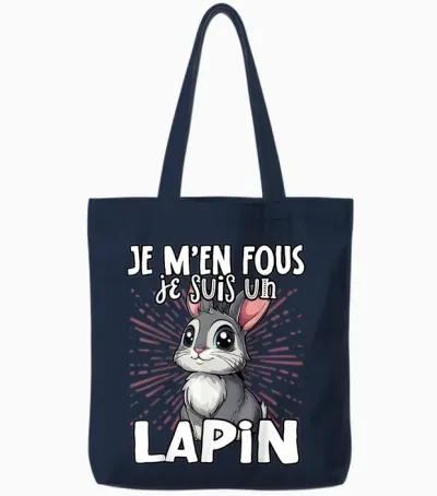 Je M'en Fous Je Suis Un Lapin Cute Rabbit T-Shirt, Black, S Tote Bags - Navy