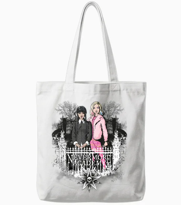 Wednesday Nevermore Academy Wednesday & Enid Tote Bags in White