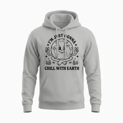 Chill with Earth Retro Unisex Hoodie - Ash