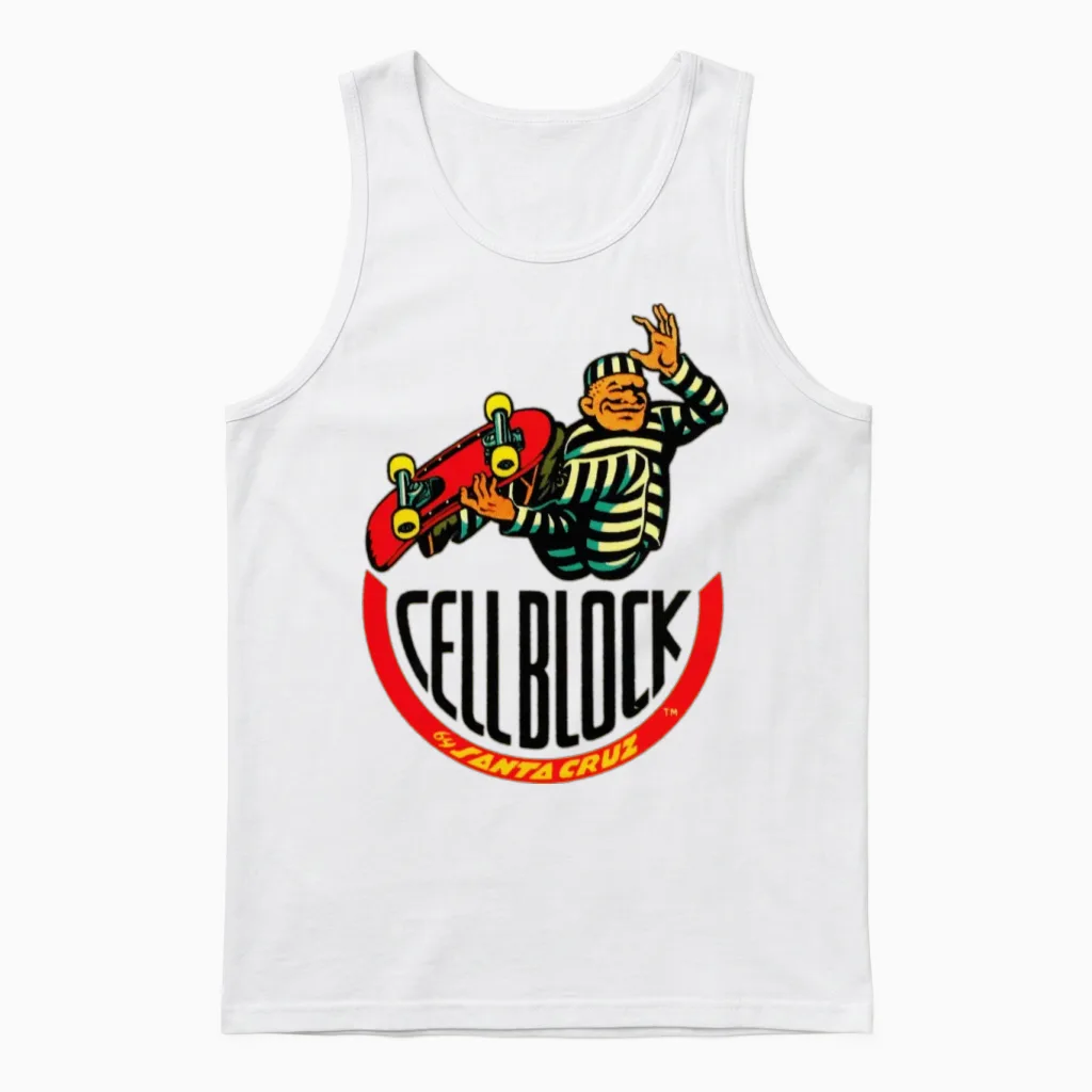 Retro Skateboard T Design Unisex Tank Top in White